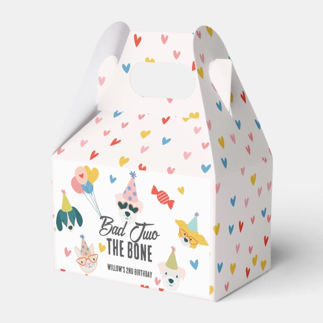 Bad Two the Bone Dogs & Cat Balloons 2nd Birthday Favor Boxes (Front Side)