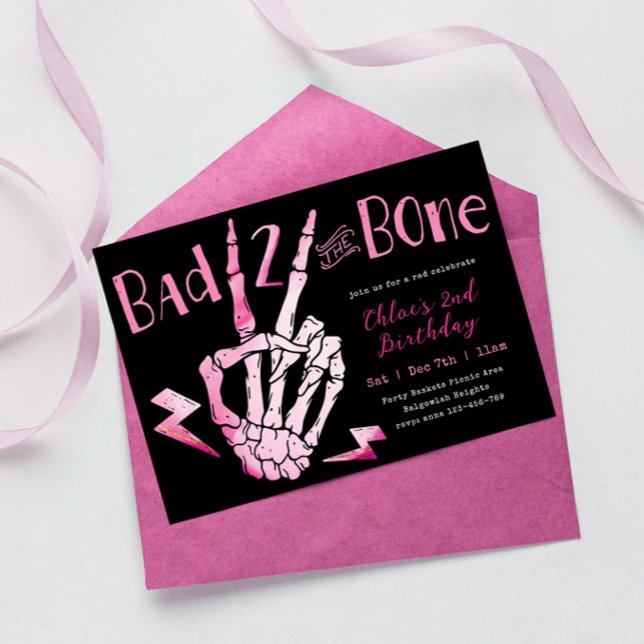 Bad TWO the Bone Girls Second Birthday Invite  (Creator Uploaded)