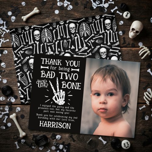 Bad Two The Bone! Halloween 2nd Birthday Photo Thank You Card