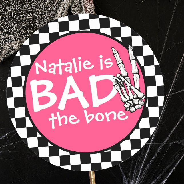 Bad Two The Bone Personalized 2nd Birthday Party Classic Round Sticker (Creator Uploaded)