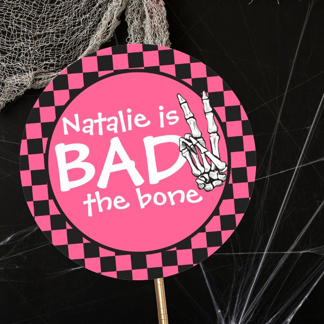 Bad Two The Bone Personalized 2nd Birthday Party Classic Round Sticker (Creator Uploaded)