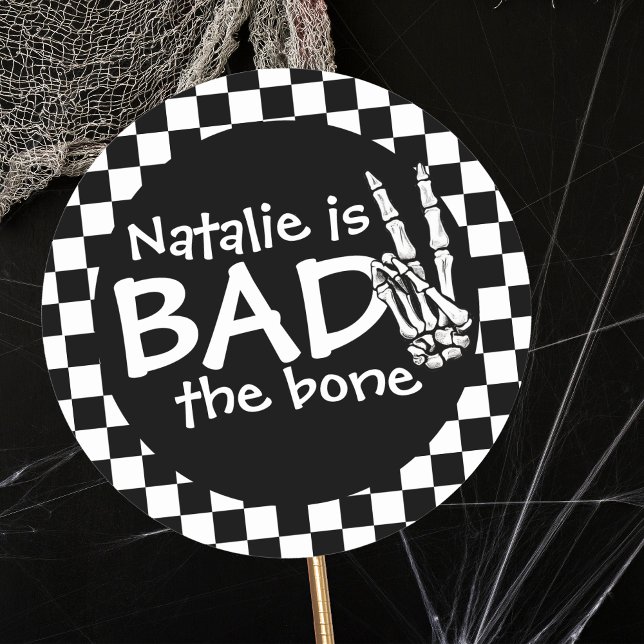 Bad Two The Bone Personalized 2nd Birthday Party Classic Round Sticker (Creator Uploaded)