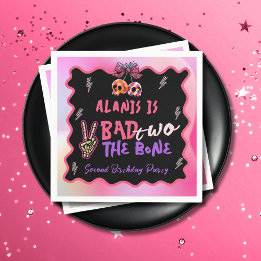 Bad Two The Bone Pink Purple 2nd Birthday Party Napkins