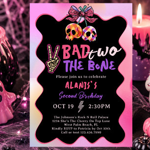 Bad Two The Bone Pink Purple Girl 2nd Birthday Invitation