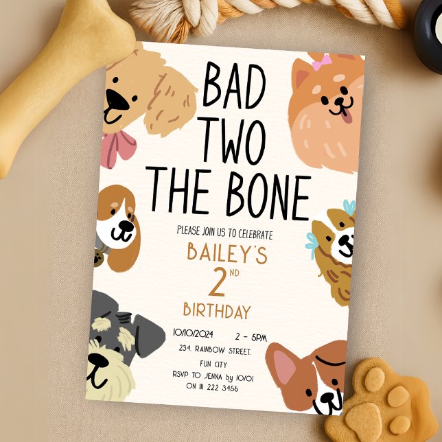 Bad Two the Bone Puppy Dog Birthday Invitation (Bad Two The Bone Puppy Dog Birthday Invitation)