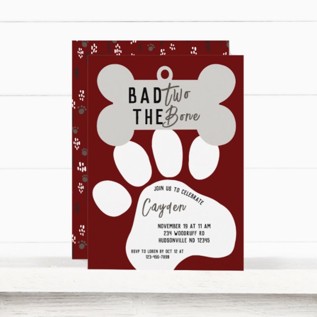 Bad Two The Bone Red Dog Second Birthday Invitation (Creator Uploaded)