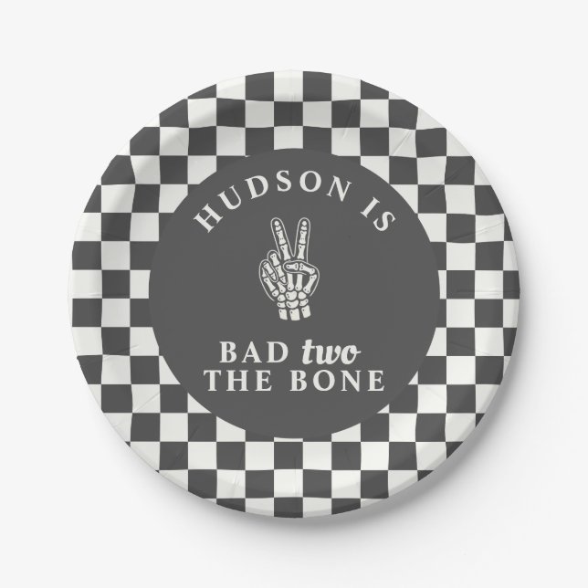 Bad TWO The Bone Second Birthday  Paper Plates (Front)