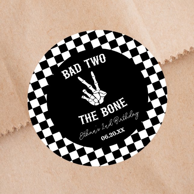 Bad Two The Bone Skeleton 2nd Birthday Party Classic Round Sticker (Creator Uploaded)