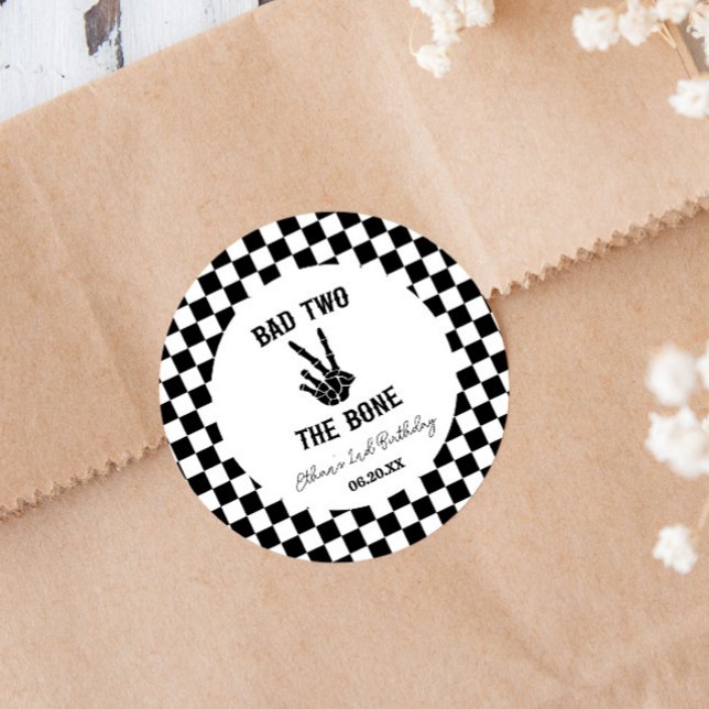 Bad Two The Bone Skeleton 2nd Birthday Party Classic Round Sticker (Creator Uploaded)