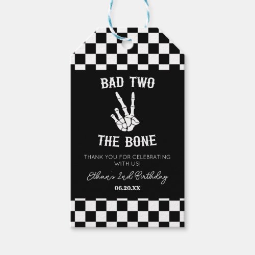 Bad Two The Bone Skeleton 2nd Birthday Party Gift Tags