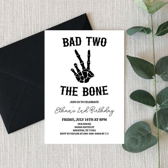 Bad Two The Bone Skeleton 2nd Birthday Party Invitation (Creator Uploaded)