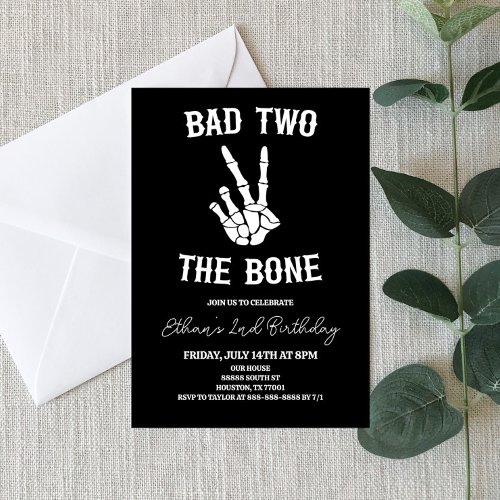 Bad Two The Bone Skeleton 2nd Birthday Party Invitation