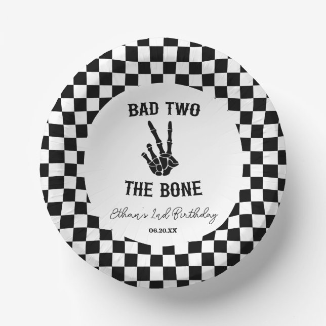 Bad Two The Bone Skeleton 2nd Birthday Party Paper Bowls (Front)