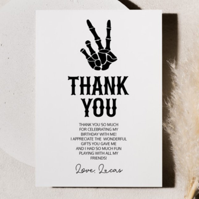 Bad Two The Bone Skeleton 2nd Birthday Party Thank You Card (Creator Uploaded)