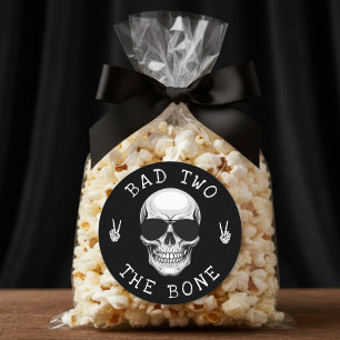 Bad Two the Bone Skeleton Skull 2nd Birthday Party Classic Round Sticker