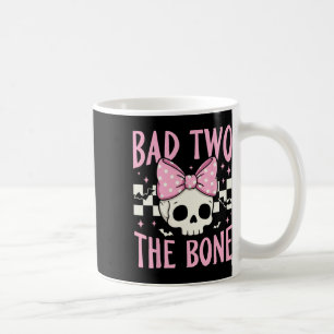 Bad Two The Bone Skull With Pink Bow For Halloween Coffee Mug