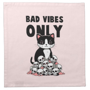 Bad Vibes Only – Cat & Skulls Cloth Napkin