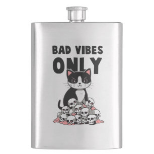 Bad Vibes Only – Cat & Skulls Flask