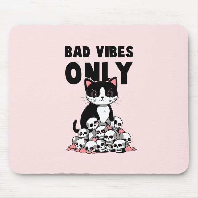 Bad Vibes Only – Cat & Skulls Mouse Pad (Front)