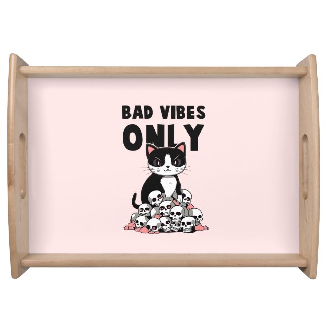 Bad Vibes Only – Cat & Skulls Serving Tray (Front)