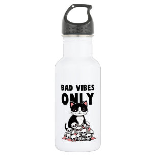Bad Vibes Only – Cat & Skulls Stainless Steel Water Bottle
