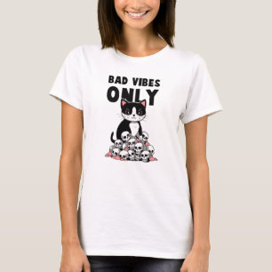 Bad Vibes Only – Cat & Skulls T-Shirt