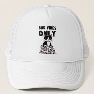 Bad Vibes Only – Cat & Skulls Trucker Hat