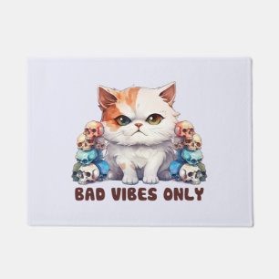 Bad Vibes Only – Fierce Cat & Skulls Gothic Design Doormat