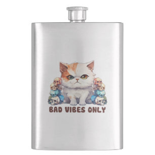 Bad Vibes Only – Fierce Cat & Skulls Gothic Design Flask