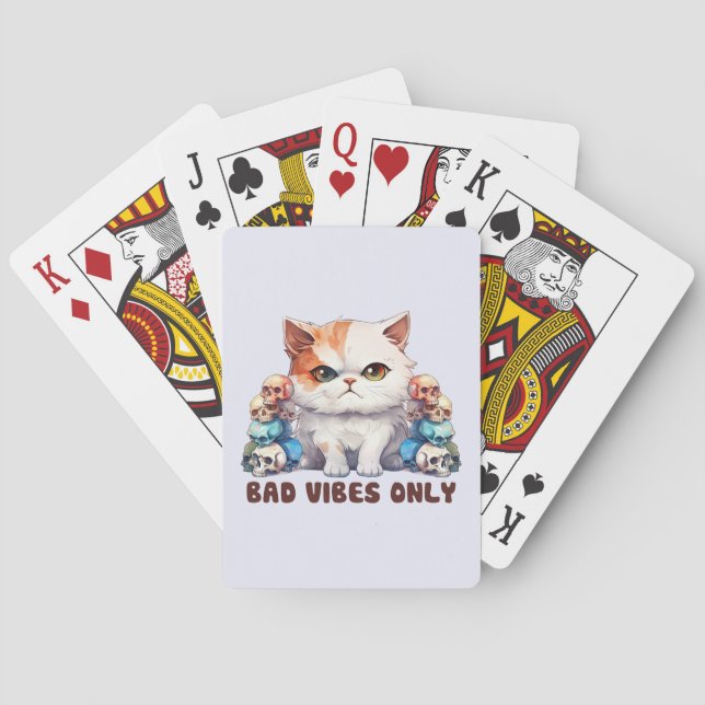 Bad Vibes Only – Fierce Cat & Skulls Gothic Design Poker Cards (Back)