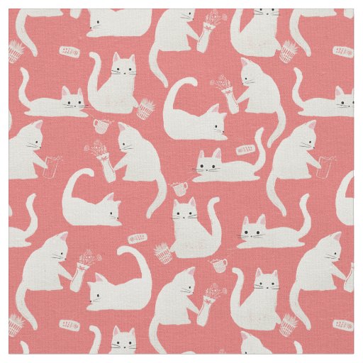 Bad White Cats Knocking Stuff Over Fabric