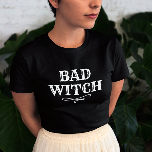 Bad Witch Black and White Womens Halloween T_Shirt