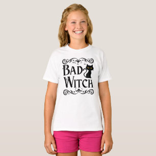 bad Witch black cat black and white Halloween T-Shirt