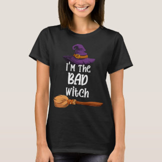 Bad Witch Funny Halloween Costume Hat & Broom T-Shirt