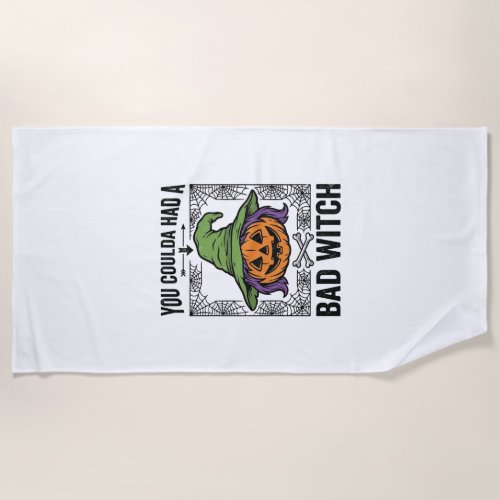 Bad Witch Funny Halloween Pumpkin Witch_1 Beach Towel