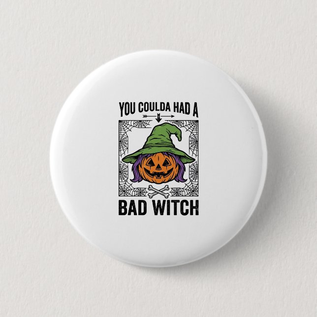 Bad Witch Funny Halloween Pumpkin Witch_1 Button (Front)