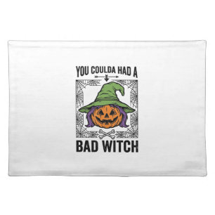 Bad Witch Funny Halloween Pumpkin Witch_1 Cloth Placemat