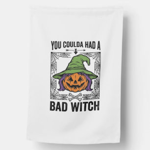 Bad Witch Funny Halloween Pumpkin Witch_1 House Flag