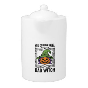 Bad Witch Funny Halloween Pumpkin Witch_1 Teapot