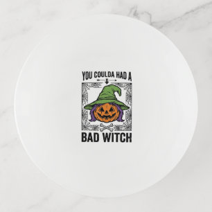 Bad Witch Funny Halloween Pumpkin Witch_1 Trinket Tray