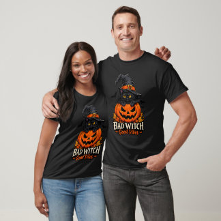 Bad Witch Good Vibes Black Cat Pumpkin Halloween T-Shirt