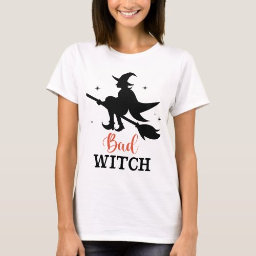 Bad Witch Halloween Spooky Broom Flying  T_Shirt