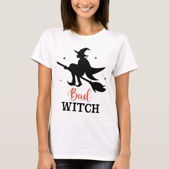 Bad Witch Halloween Spooky Broom Flying  T-Shirt (Front)