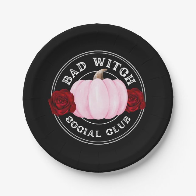 Bad Witch Social Club Halloween Paper Plates (Front)