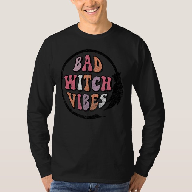 Bad Witch Vibes Cute Halloween Retro T-Shirt (Front)