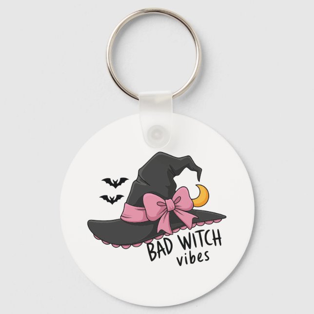 Bad Witch Vibes – Cute Witch Hat Keychain (Front)