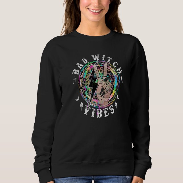 Bad Witch Vibes Peace Hand Leopard Witches Gothic  Sweatshirt (Front)