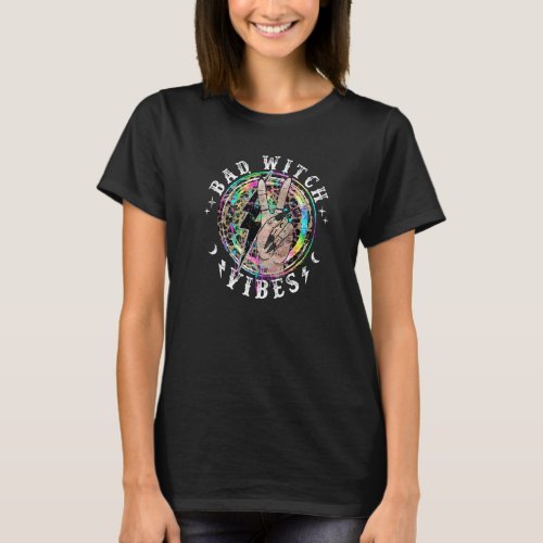 Bad Witch Vibes Peace Hand Leopard Witches Gothic  T_Shirt