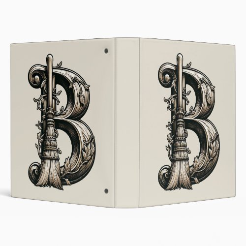 Bad Witch Witchy Broom Letter B Custom Initial  3 Ring Binder
