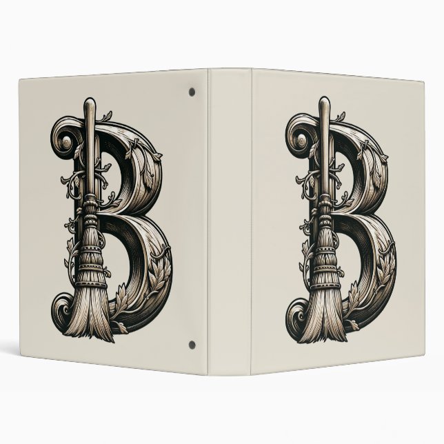 Bad Witch Witchy Broom Letter B Custom Initial  3 Ring Binder (Background)